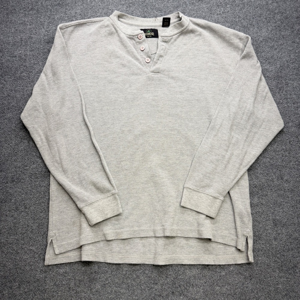 Redhead Mens XL Gray Waffle Knit Thermal Henley Long Sleeve Shirt Outdoor